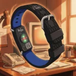 Aktiia Hilo wearable blood pressure monitor band with CE marking and UDI code on wrist